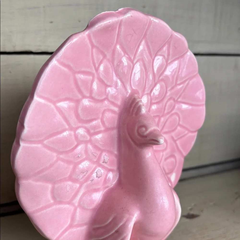 Vintage Mccoy pink peacock pocket planter